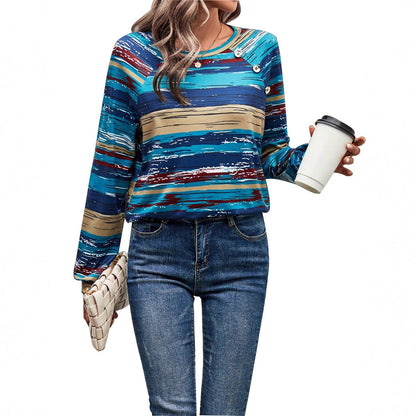 Damen Langarm-Pullover Gemustert Mit Knopfdetails Grau