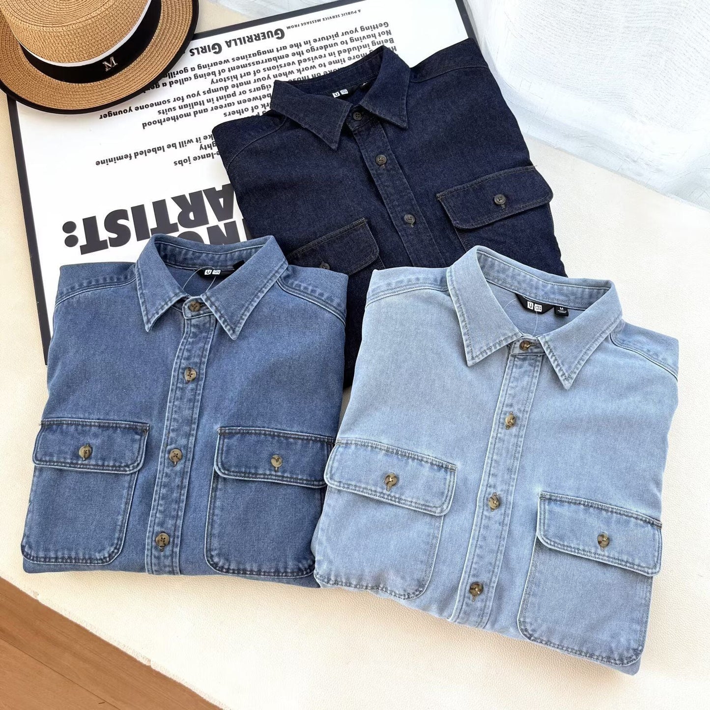 Damen Denim Hemdbluse mit Brusttaschen Blau