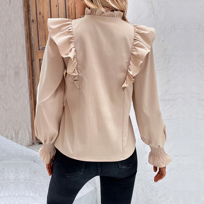 Damen Bluse Rüschendetails Schleifen-Ausschnitt Eveloria