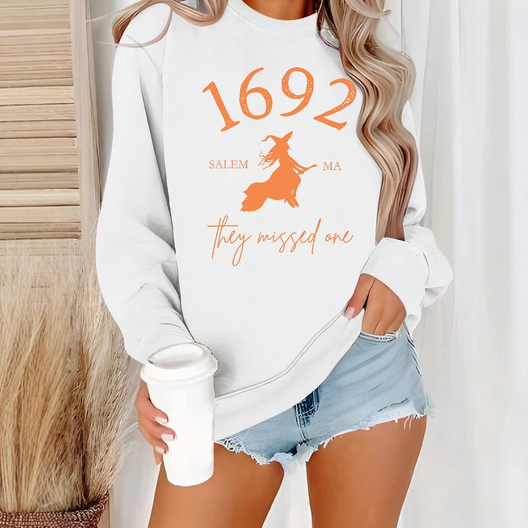 Damen Sweatshirt Witch-Motiv Baumwolle Gemütlich Grau