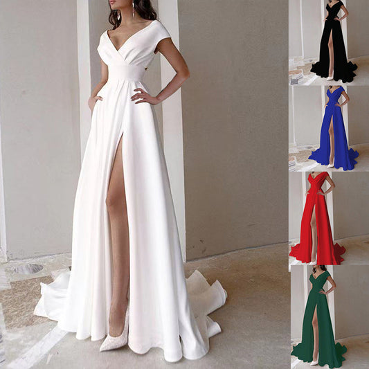 Damen Cocktailkleid V-Ausschnitt Geschwungen Saum Eveloria - Eveloria