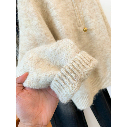 Damen Hoodie Kuschelig Halbzipp Reißverschluss Kängurutasche Grau