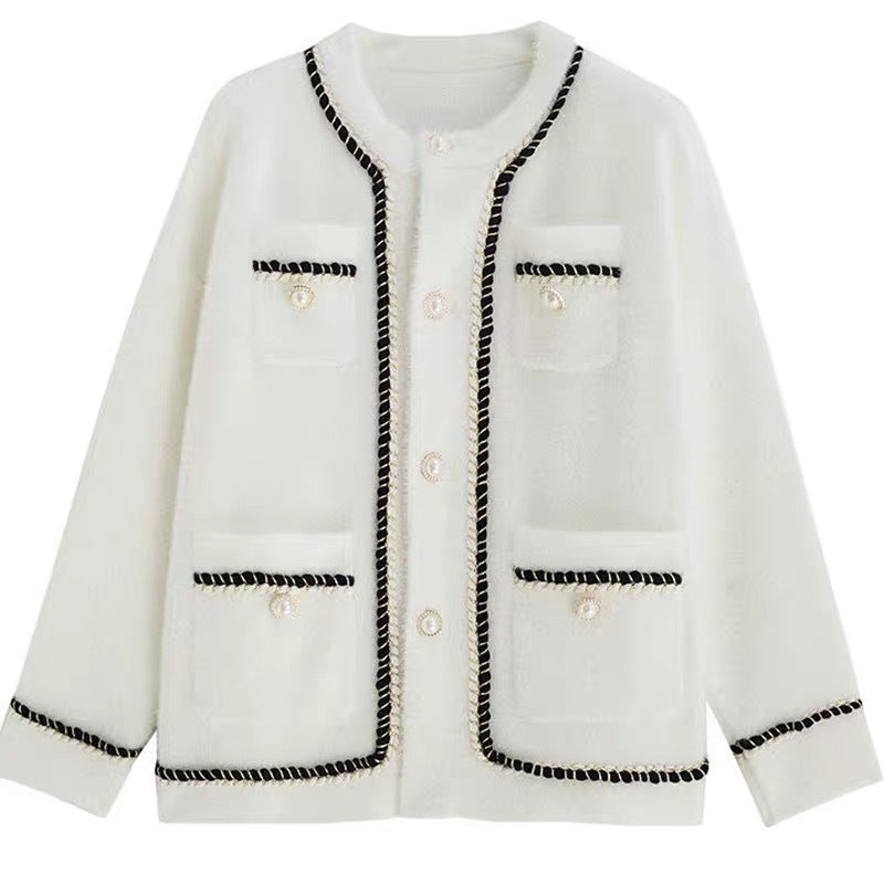 Damen Strickjacke Elegantes Design Kontrastdetails