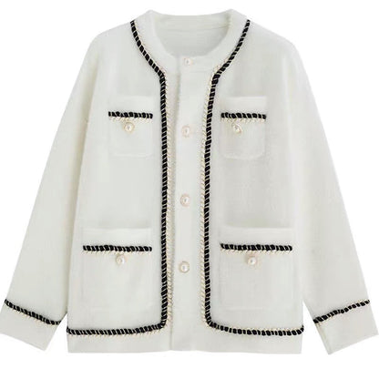Damen Strickjacke Elegantes Design Kontrastdetails