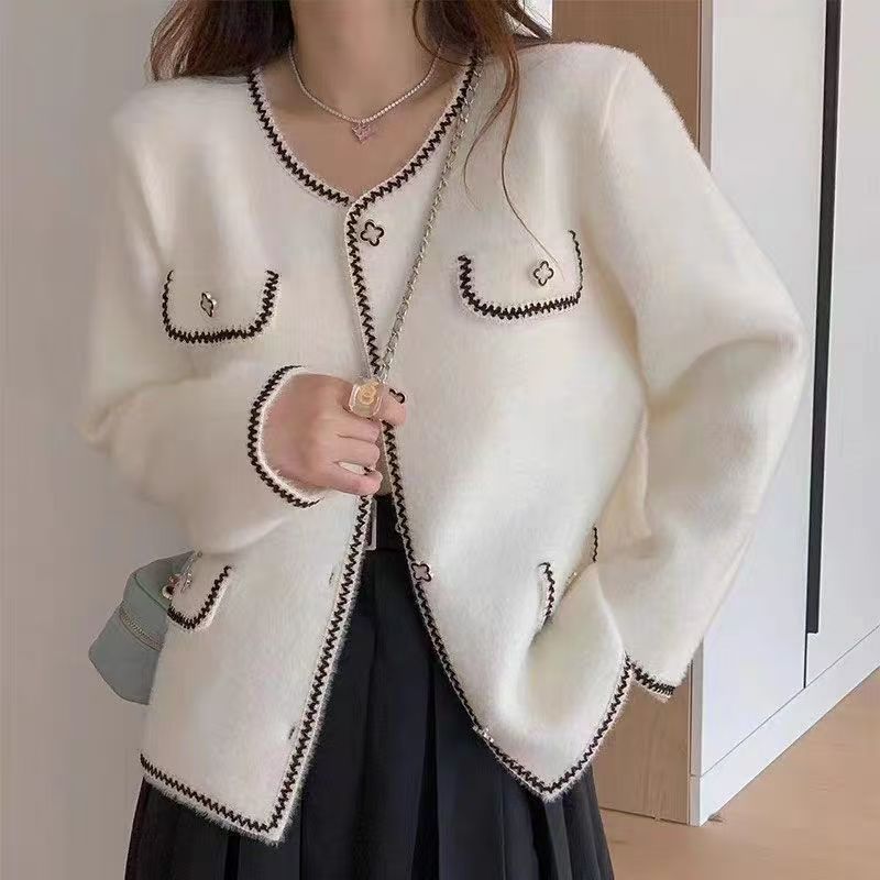 Damen Strickjacke Kontraststich Eveloria - Eveloria