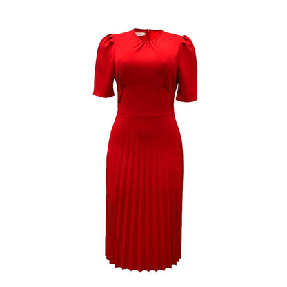 Damen Plissee-Kleid mit Kragen und Puffärmeln Eveloria