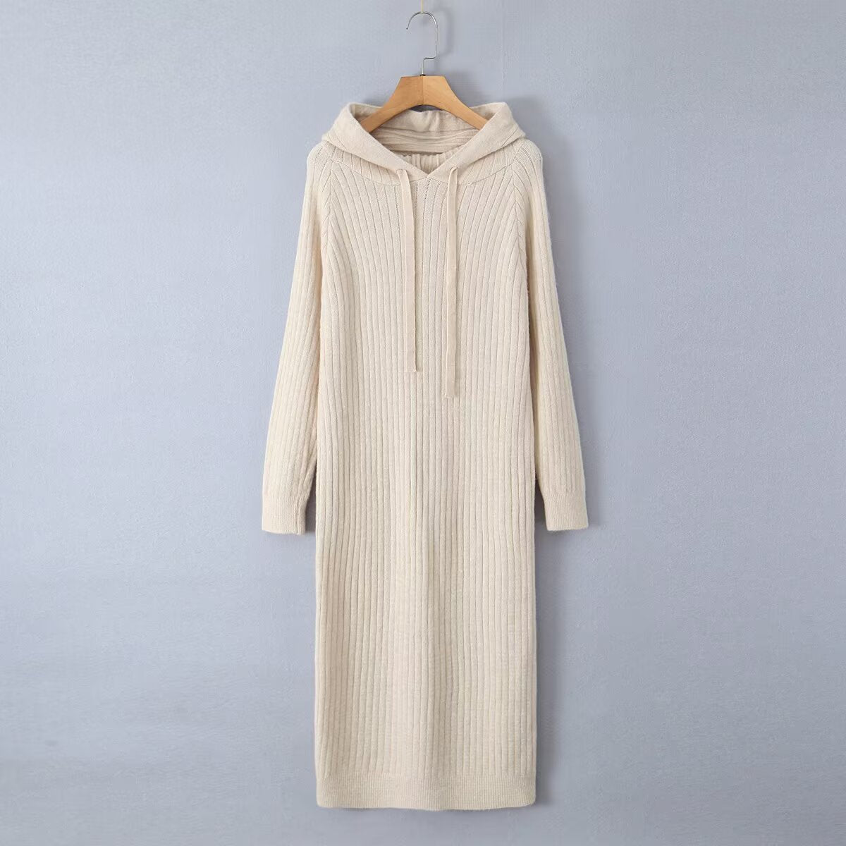 Damen Strickhoodiekleid Kapuze Rippenmuster Eveloria
