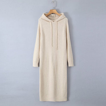 Damen Strickhoodiekleid Kapuze Rippenmuster Eveloria