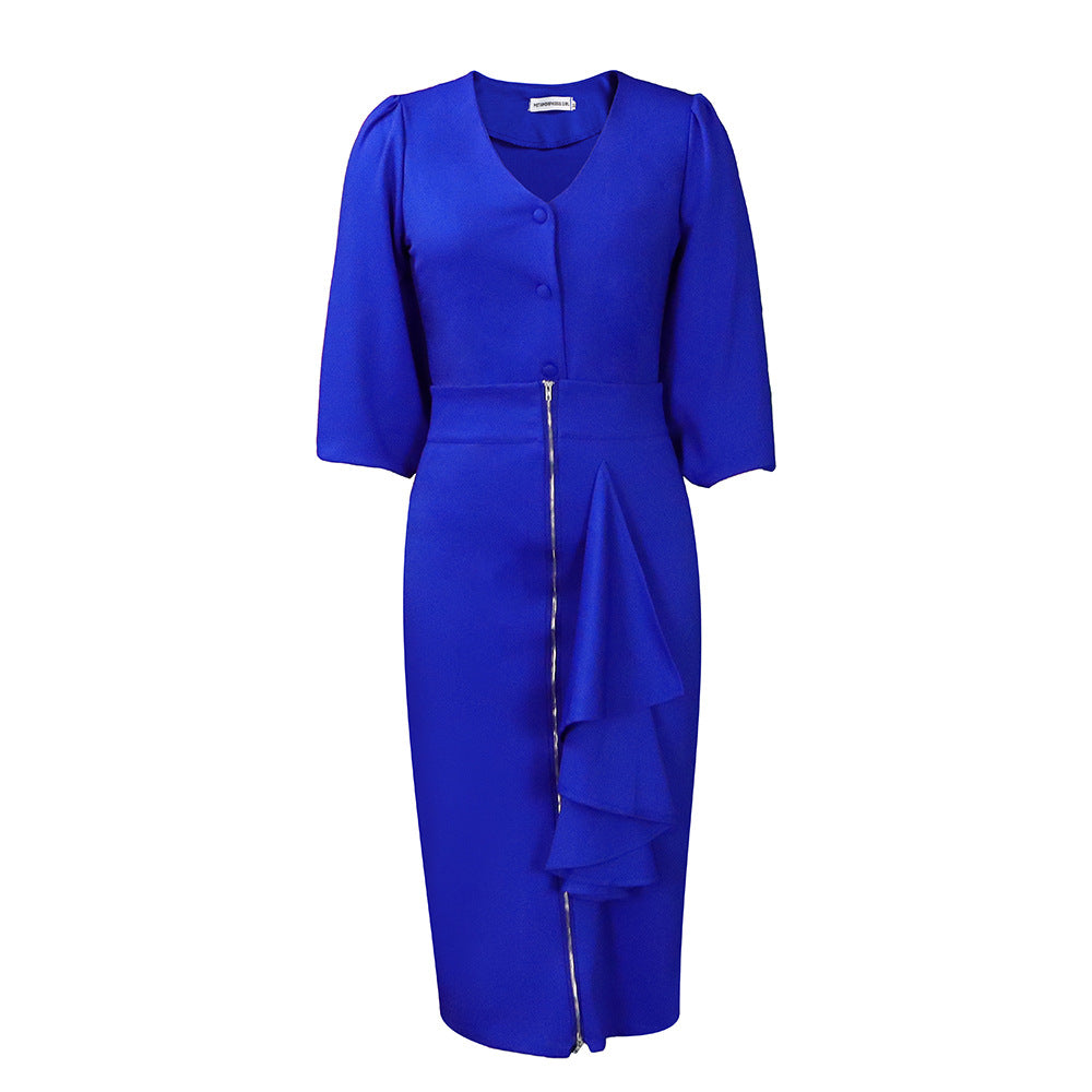 Damen Hemdkleid Volant Reißverschluss Eveloria