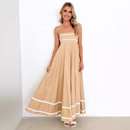 Damen Maxikleid A-Linie Sommer Raffinierte Zierborten Eveloria