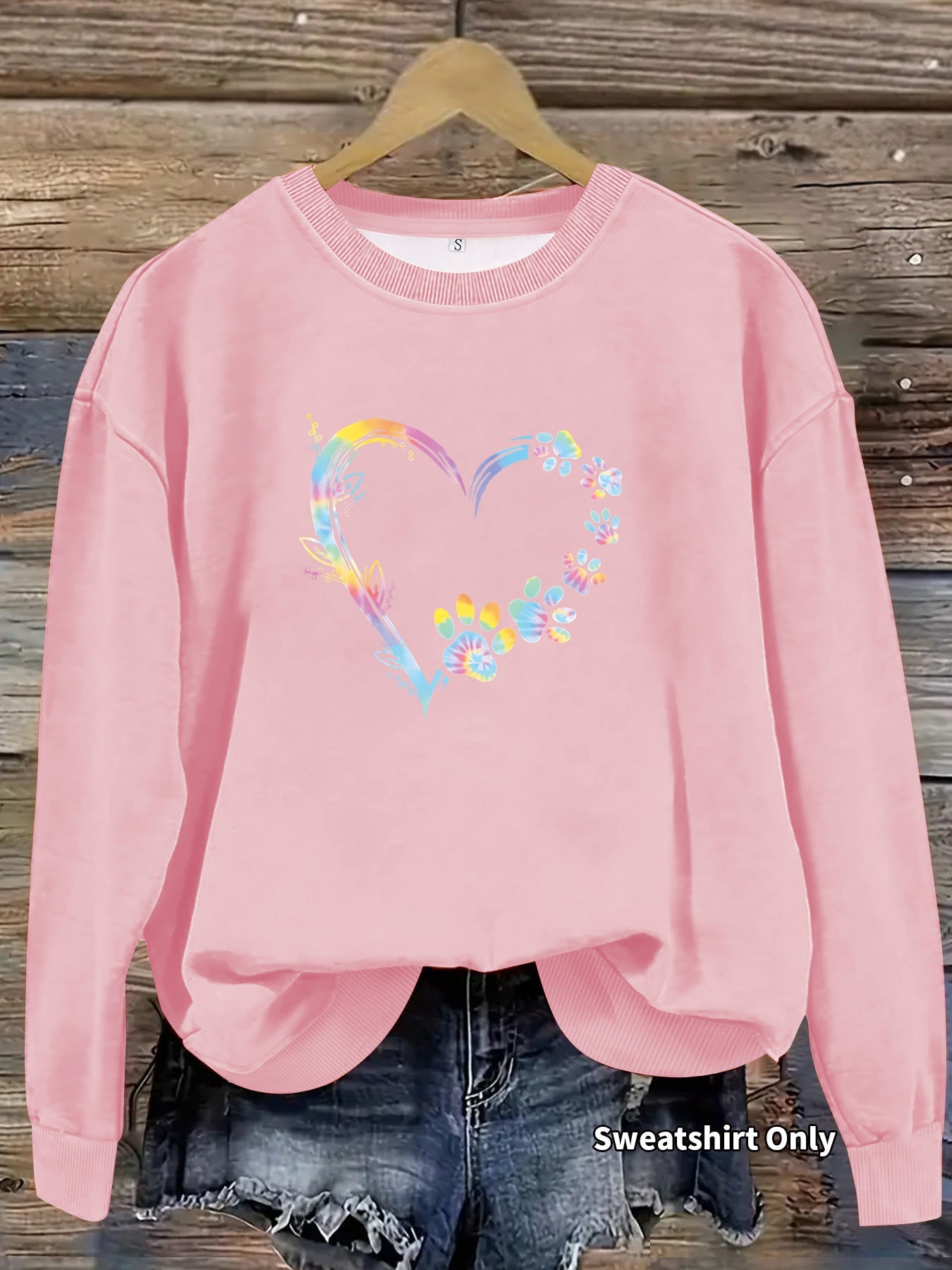 Damen Sweatshirt Florales Herzdesign Bequem Grau