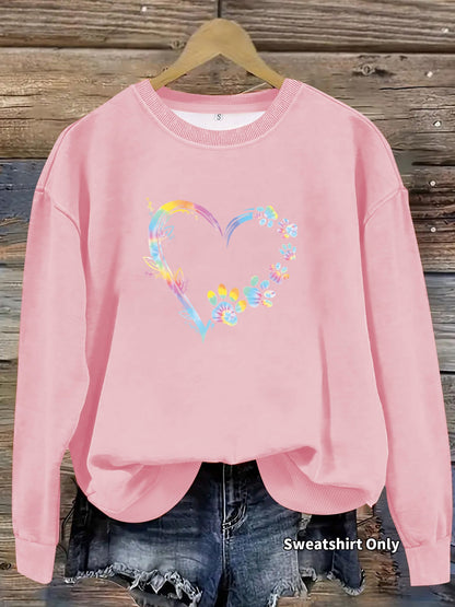 Damen Sweatshirt Florales Herzdesign Bequem Grau