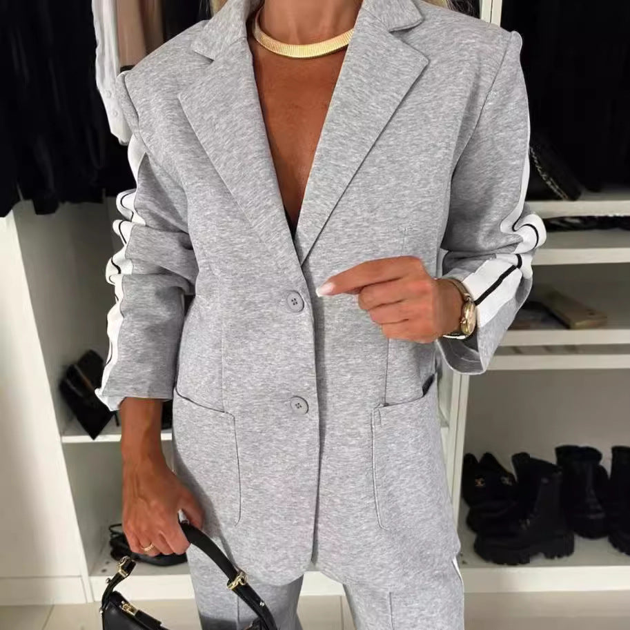 Damen Blazer-Anzug Sportlich Streifen Eveloria