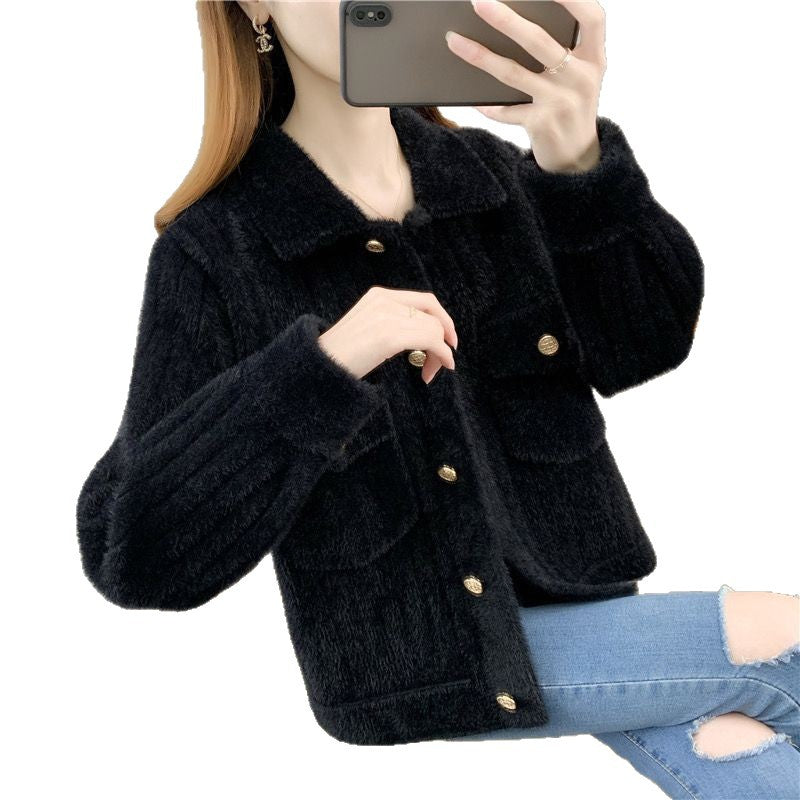 Damen Strickjacke Kuschelig mit Knöpfen und Taschen Grau
