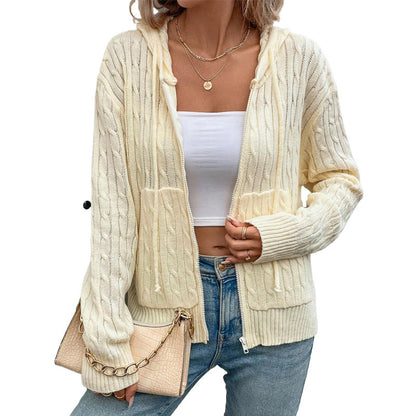 Damen Strickjacke Kapuze Reißverschluss Eveloria