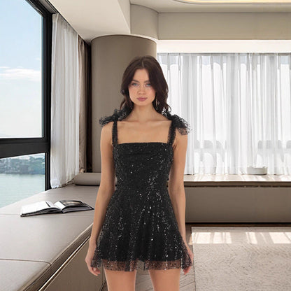 Damen Minikleid Glitzernd Dekorative Träger