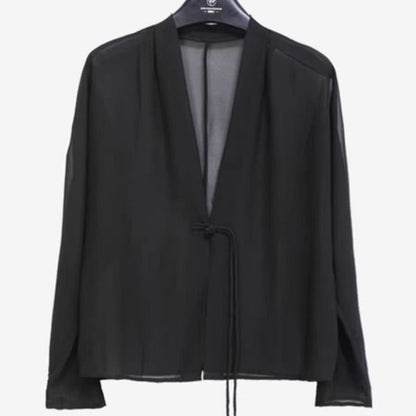 Damen Bluse Transparent Romantischer Bindegürtel