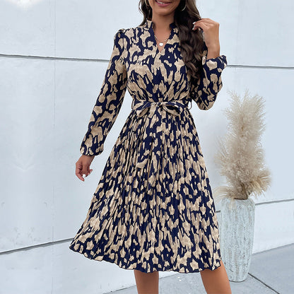 Damen Midi-Kleid Rüschen Taillengürtel Eveloria