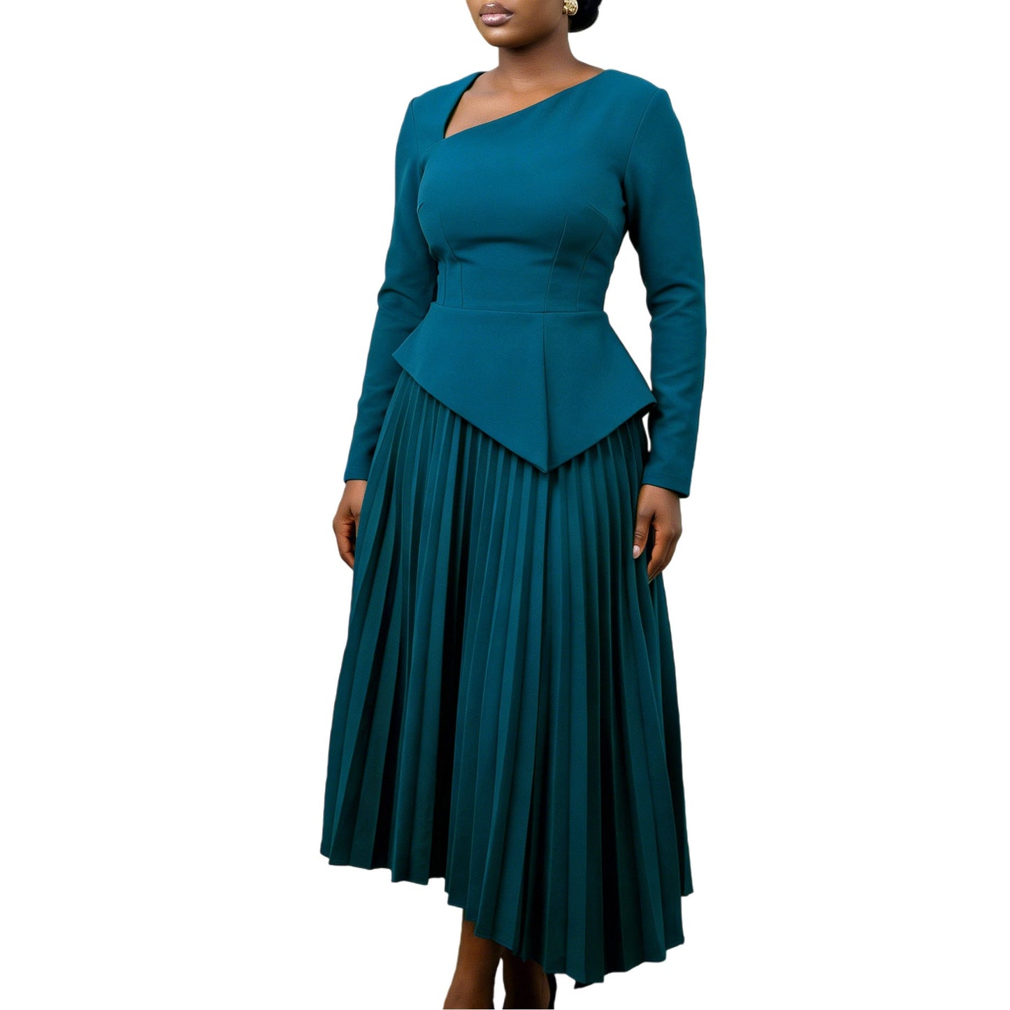 Damen Midi-Kleid Asymmetrisch Gefaltetes Rockdesign Eveloria