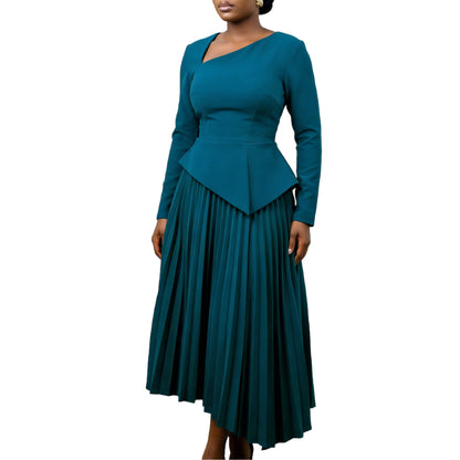 Damen Midi-Kleid Asymmetrisch Gefaltetes Rockdesign Eveloria
