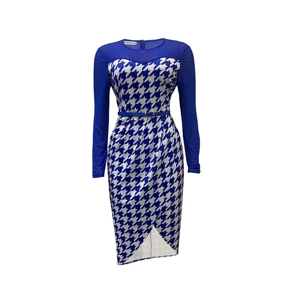 Damen Kleid Langarm Hahnentritt-Design Eveloria