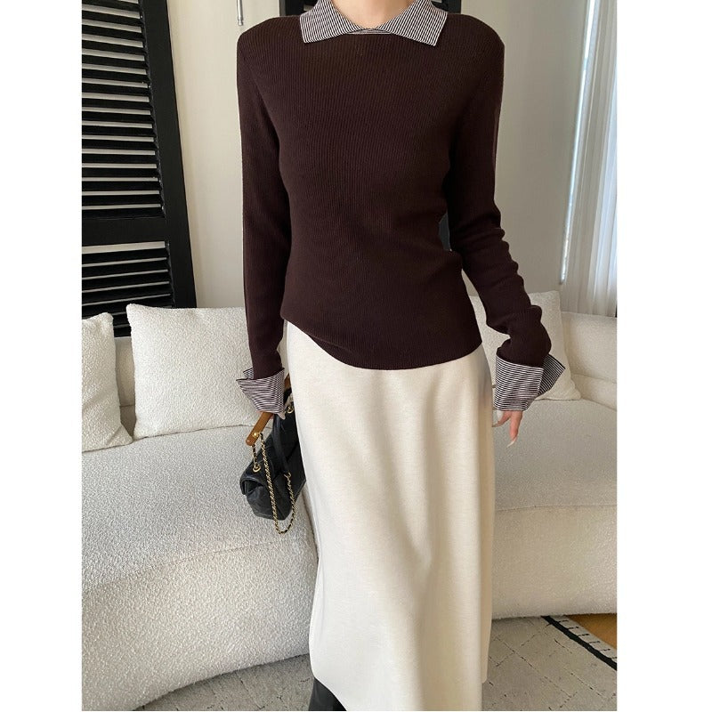 Damen Pullover Gestreift Klassischer Kragen Rippstruktur Eveloria