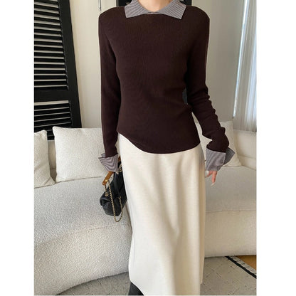 Damen Pullover Gestreift Klassischer Kragen Rippstruktur Eveloria