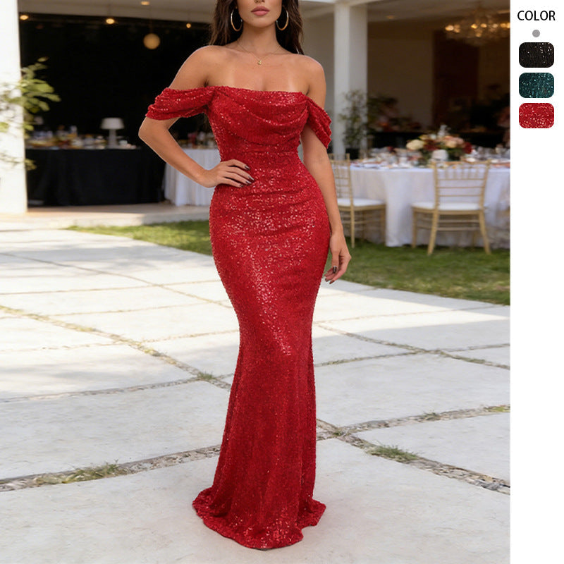 Damen Abendkleid Schulterfrei Glitzernd Eveloria - Eveloria