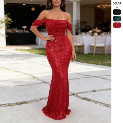 Damen Abendkleid Schulterfrei Glitzernd Eveloria - Eveloria