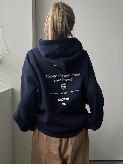 Damen Kapuzenpullover Bequem Motivierender Schriftzug Grau Eveloria