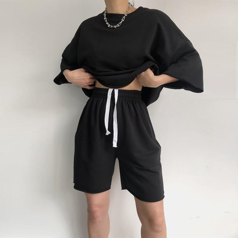 Damen Oversized Freizeitset Kurzärmelig Weite Shorts
