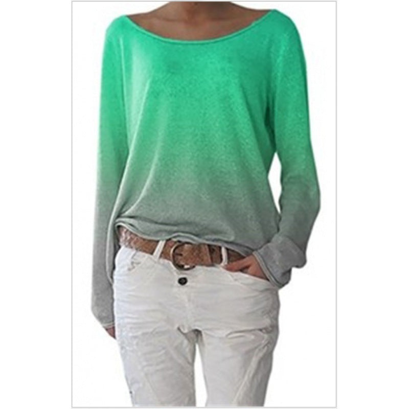 Damen Oversized Pullover Ombre-Design Weiter Rundhalsausschnitt