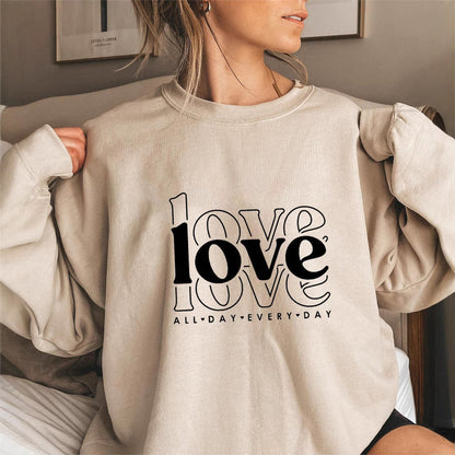 Damen Sweatshirt Voluminöse Ärmel Love-Print Grau Eveloria