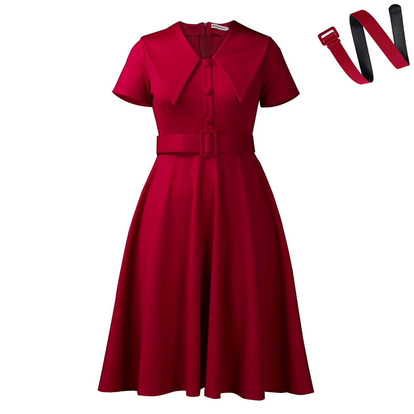 Damen A-Linien Kleid mit Kragen und Bindegürtel Elegant