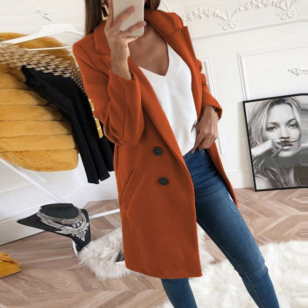 Damen Longblazer Doppelter Knopfleiste Wärmer Eveloria