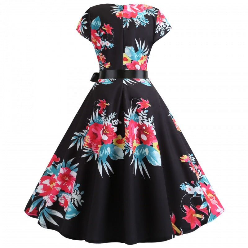 Damen Midikleid Floralmuster Tailliert Blumenmuster