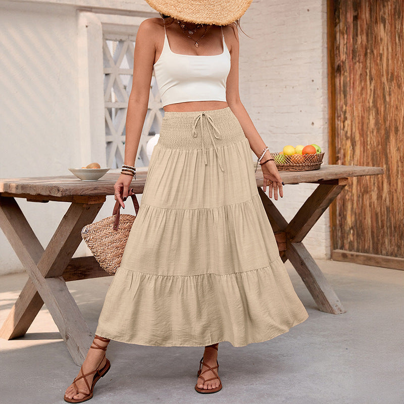 Damen Maxirock Elastischer Taillenbund Stufendesign
