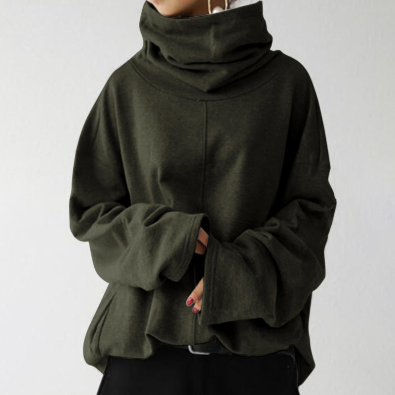 Damen Oversize Sweatshirt Hochkragen Warm Grau