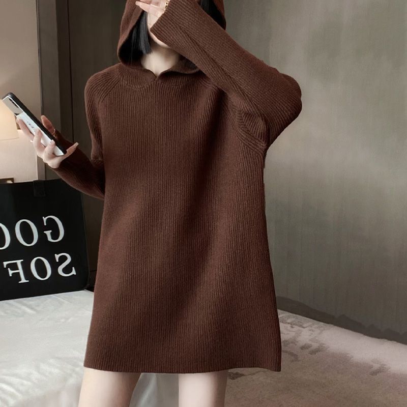 Damen Strickkleid mit Kapuze Lässiger Schnitt Eveloria