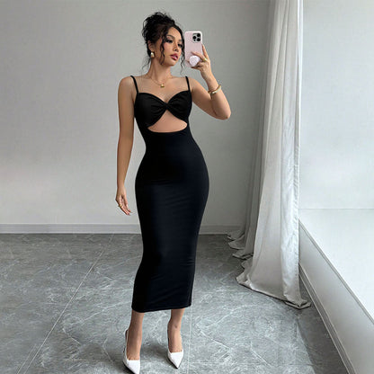 Damen Midi-Kleid Figurbetont mit Cut-Out und Spaghettiträgern