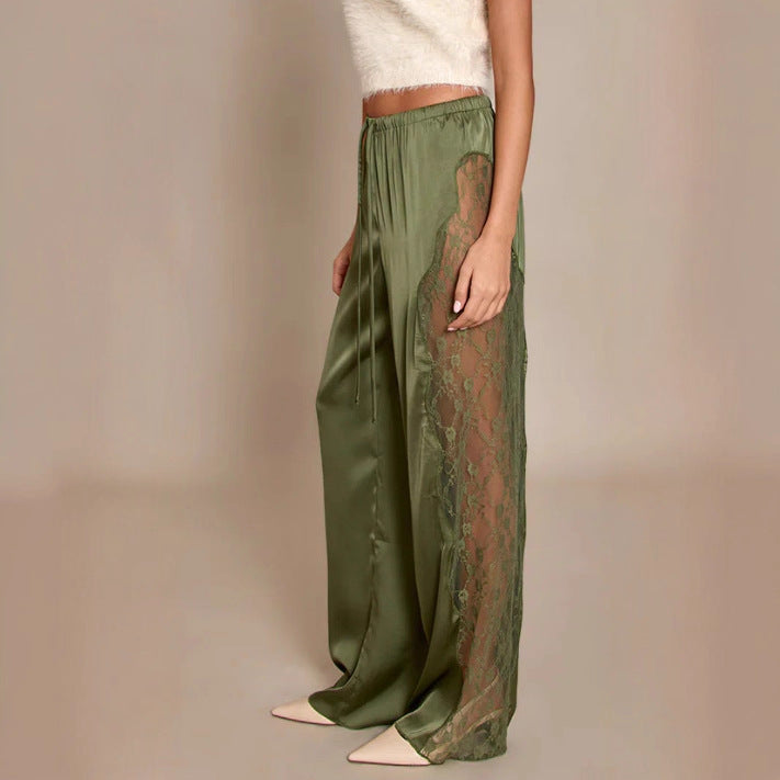 Damen Satin-Hosen Spitzenakzente Eveloria