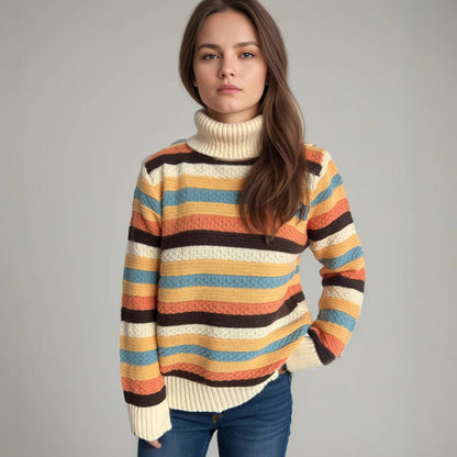 Damen Rollkragenpullover Streifen Weich