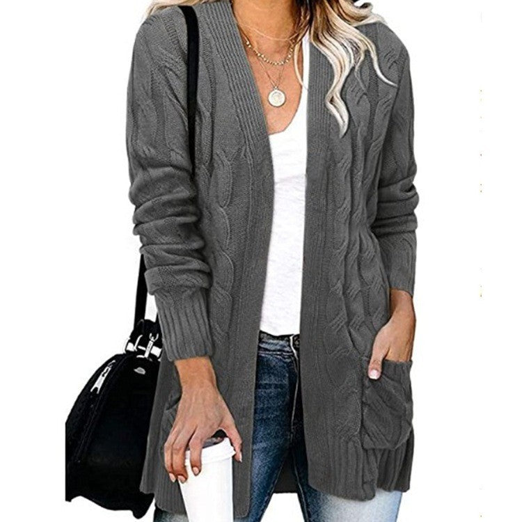 Damen Strickjacke Kabelmuster Offene Taschen Eveloria - Eveloria