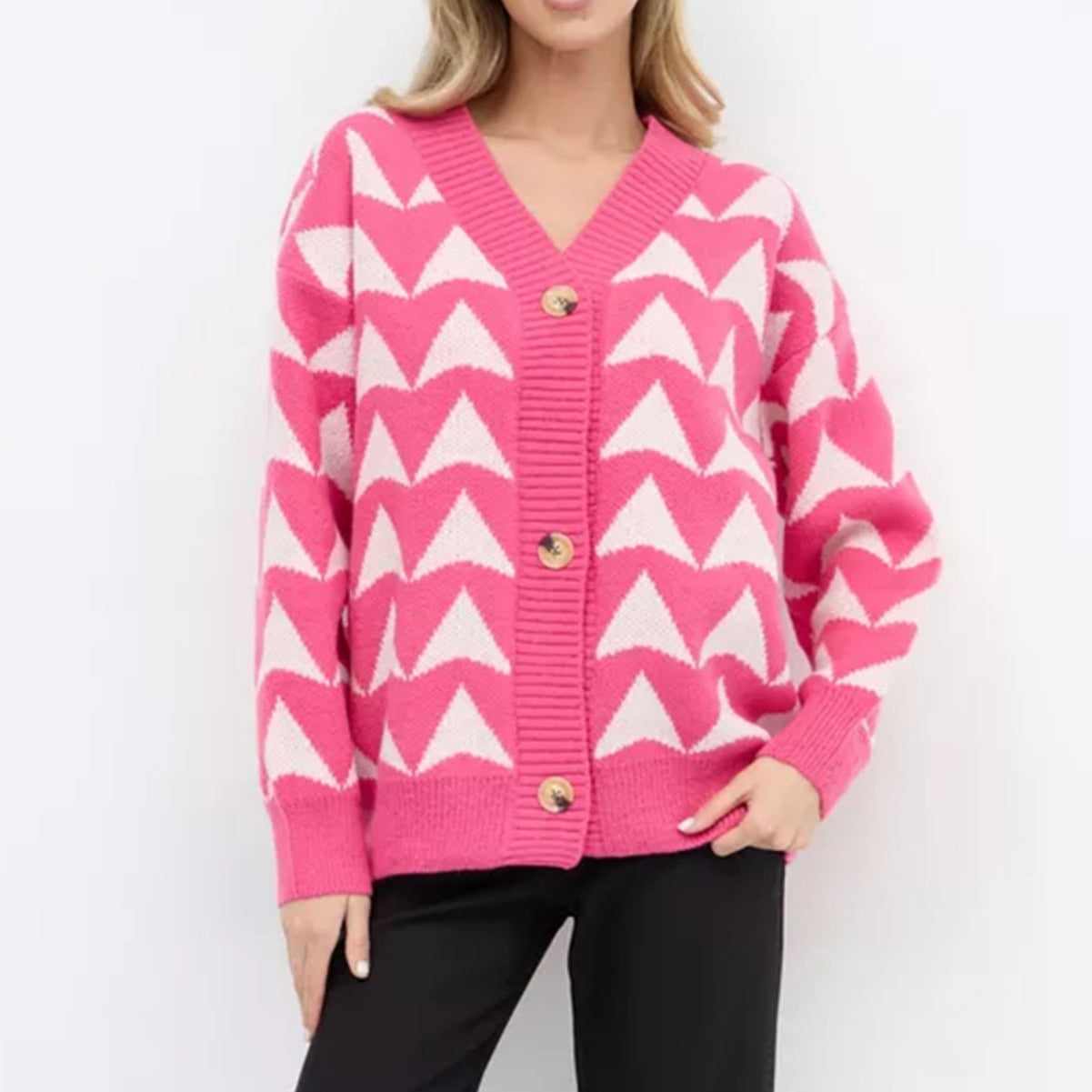 Damen Cardigan Wellenmuster Golden Knöpfe Eveloria - Eveloria