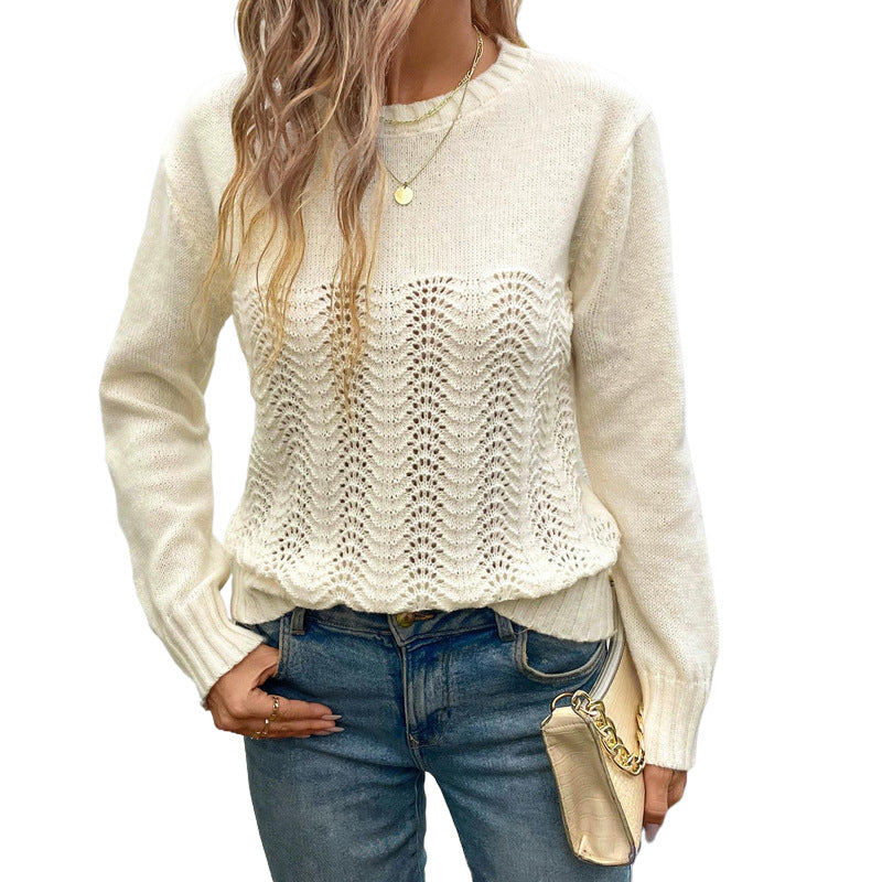 Damen Strickpullover Lochmuster Elegant Eveloria