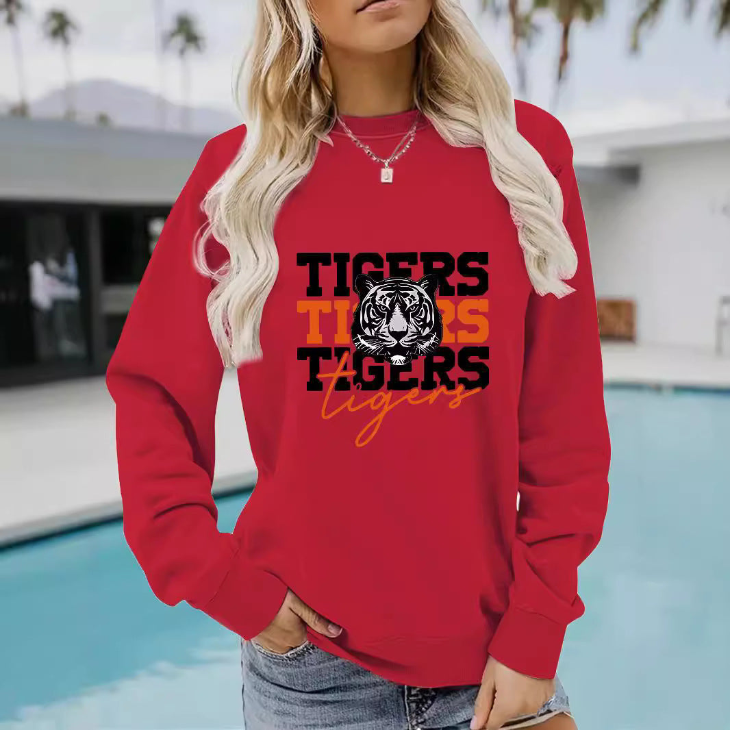 Damen Sweatshirt Tiger-Design Lässig Grau Eveloria