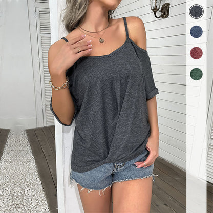 Damen Off-Shoulder Oberteil Lässiger Schnitt Wickel-Detail - Eveloria