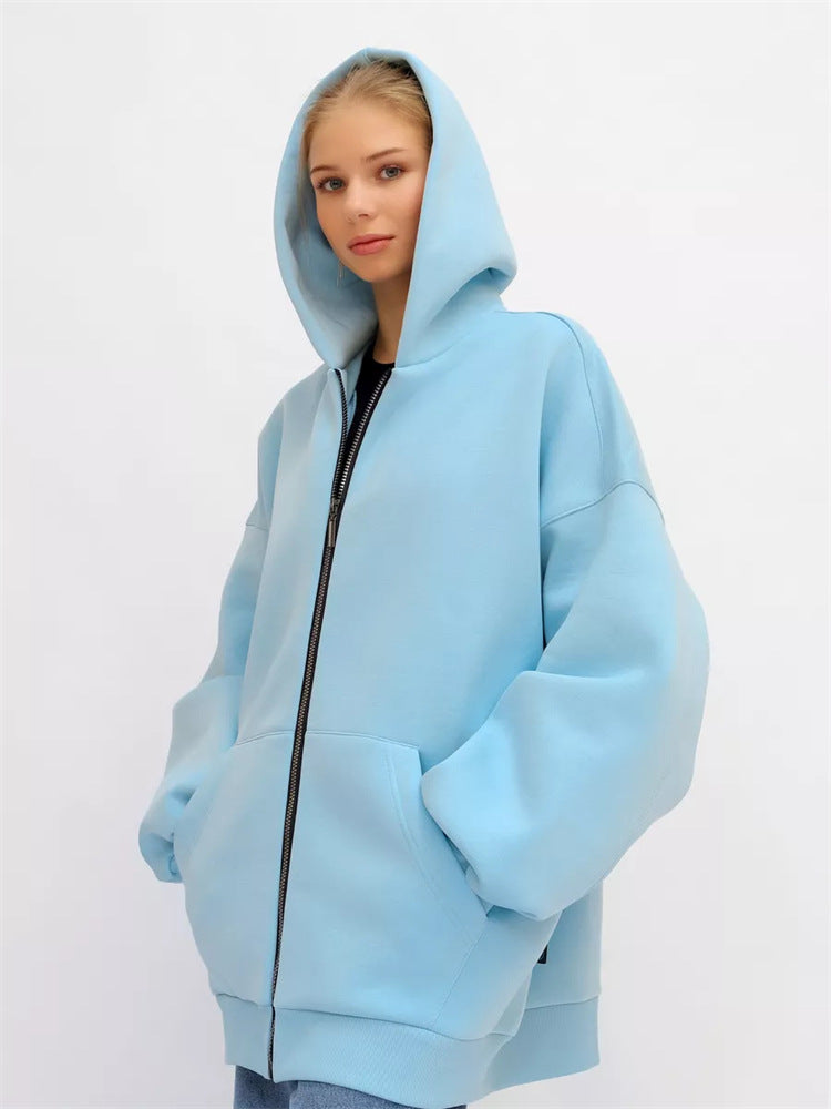Damen Oversized Kapuzenjacke Hoch Bündchen Reißverschluss Eveloria