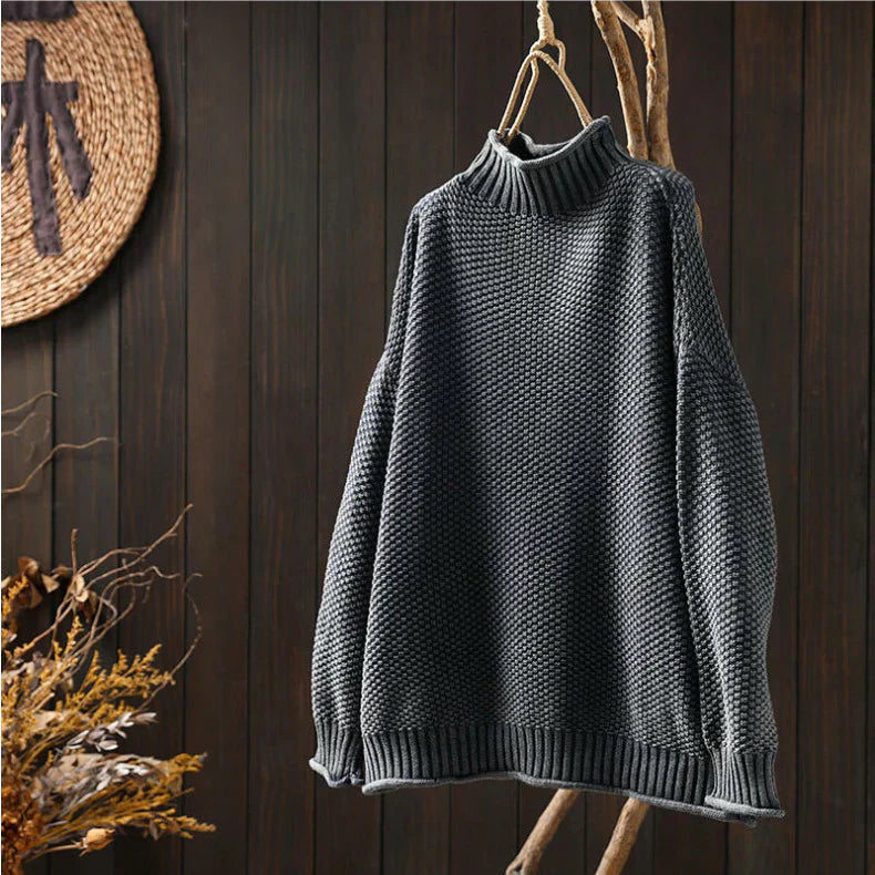 Eveloria Damen Übergroßer Pullover Waffelstrick Stehkragen