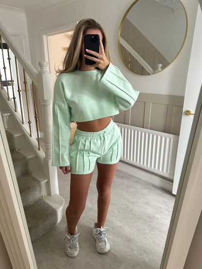 Damen Freizeit-Cropped-Set Weite Shorts 3/4-Ärmel